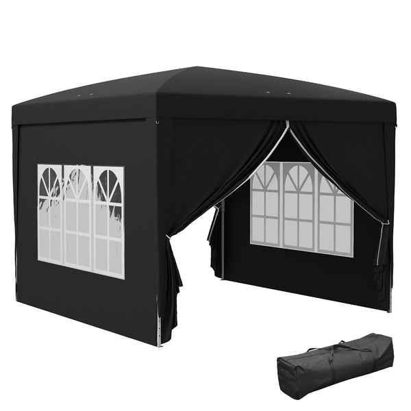 Tonnelle de jardin extérieure tente de réception barnum pop-up pliant 3 x 3 m 4 parois amovibles + sac de transport noir