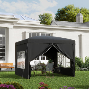 Tonnelle de jardin extérieure tente de réception barnum pop-up pliant 3 x 3 m 4 parois amovibles + sac de transport noir