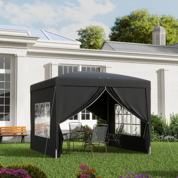 Tonnelle de jardin extérieure tente de réception barnum pop-up pliant 3 x 3 m 4 parois amovibles + sac de transport noir