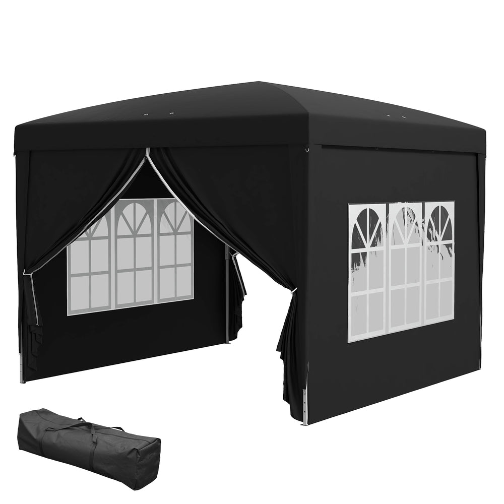 Tonnelle de jardin extérieure tente de réception barnum pop-up pliant 3 x 3 m 4 parois amovibles + sac de transport noir