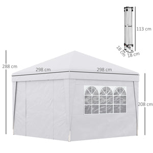 Tonnelle de jardin pop-up pliante tonnelle barnum tente de réception 3 x 3 m anti-UV 30 + avec fenêtres parois latérales sac de transport blanc