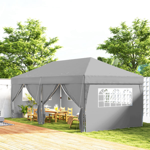 Tonnelle de jardin exterieur tonnelle pliante 3 x 6 m pop-up avec 6 parois latérales, trous de drainage, sac de transport inclus, barnum pliant pour camping festival mariage, gris