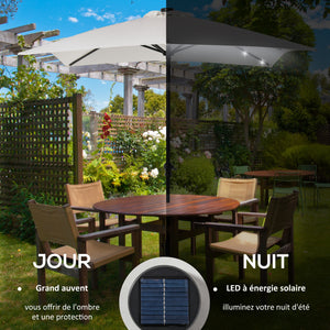 Parasol de jardin Parasol droit 3 x 2 m lumineux rectangulaire inclinable avec LED solaire acier polyester haute densité crème