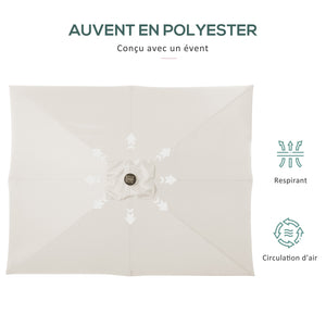 Parasol de jardin Parasol droit 3 x 2 m lumineux rectangulaire inclinable avec LED solaire acier polyester haute densité crème
