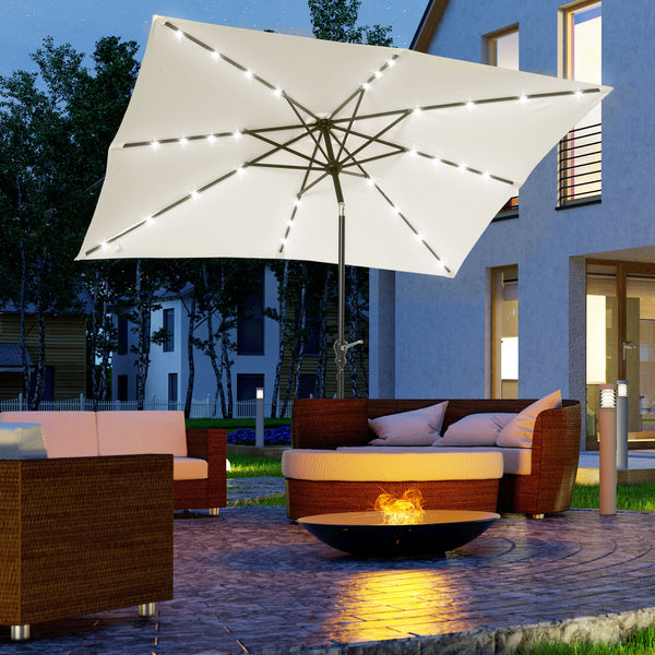 Parasol de jardin Parasol droit 3 x 2 m lumineux rectangulaire inclinable avec LED solaire acier polyester haute densité crème