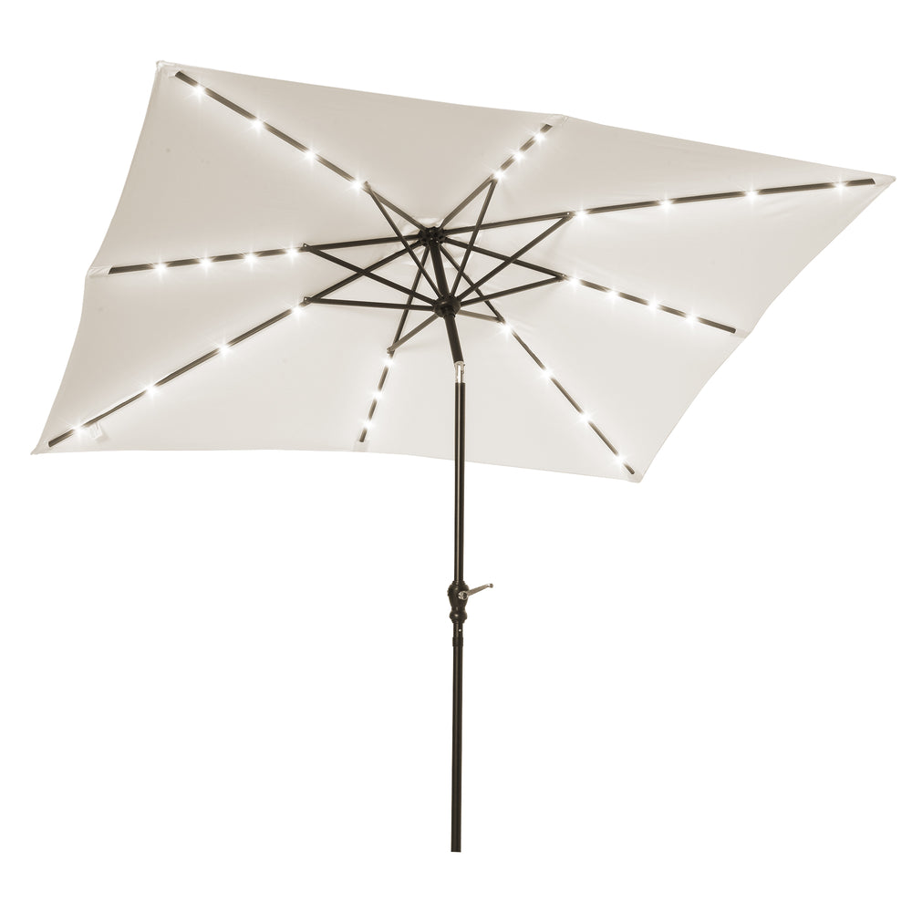Parasol de jardin Parasol droit 3 x 2 m lumineux rectangulaire inclinable avec LED solaire acier polyester haute densité crème