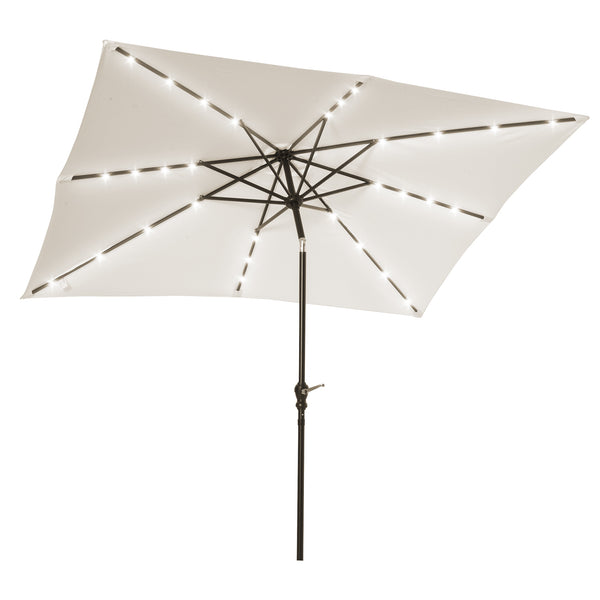 Parasol de jardin Parasol droit 3 x 2 m lumineux rectangulaire inclinable avec LED solaire acier polyester haute densité crème