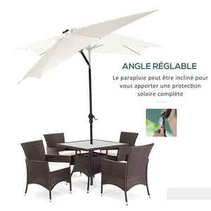Parasol de jardin Parasol droit 3 x 2 m lumineux rectangulaire inclinable avec LED solaire acier polyester haute densité crème