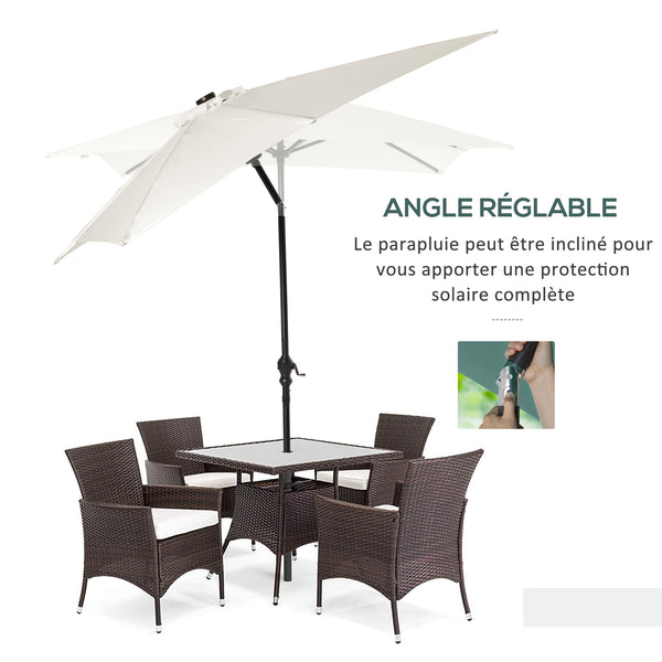 Parasol de jardin Parasol droit 3 x 2 m lumineux rectangulaire inclinable avec LED solaire acier polyester haute densité crème