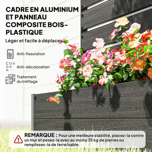 Jardinière avec treillis, lit surélevé de jardin, jardinière extérieure pour plantes grimpantes, bac à fleurs rectangulaire pot de plantes pour balcon terrasse patio, 90,5x38x180 cm, noir