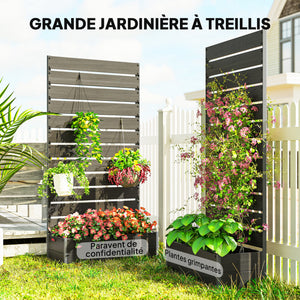 Jardinière avec treillis, lit surélevé de jardin, jardinière extérieure pour plantes grimpantes, bac à fleurs rectangulaire pot de plantes pour balcon terrasse patio, 90,5x38x180 cm, noir