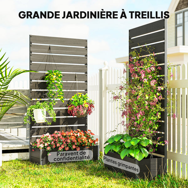 Jardinière avec treillis, lit surélevé de jardin, jardinière extérieure pour plantes grimpantes, bac à fleurs rectangulaire pot de plantes pour balcon terrasse patio, 90,5x38x180 cm, noir