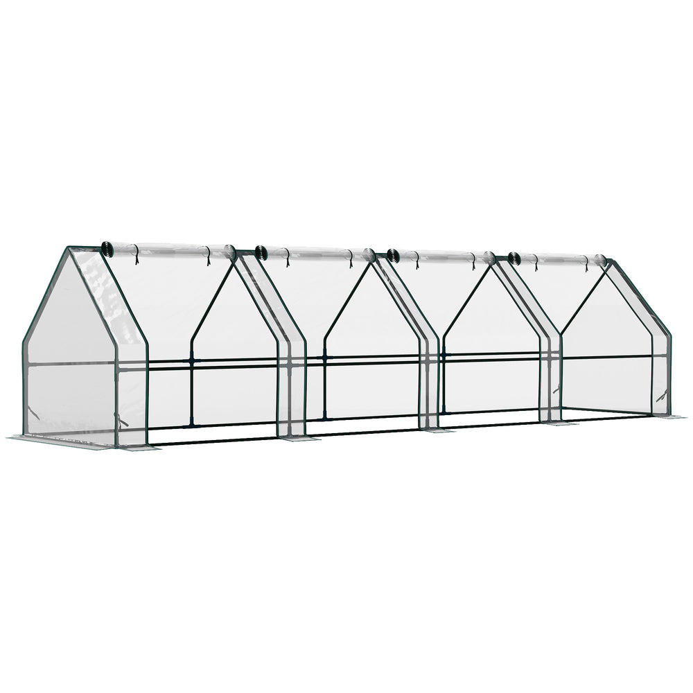 Mini Serre de Jardin mini serre tunnel 360L x 90l x 90H cm toit pointu Acier PE Haute densité 140 g/m² Anti-UV fenêtres avec Zip enroulables Transparent