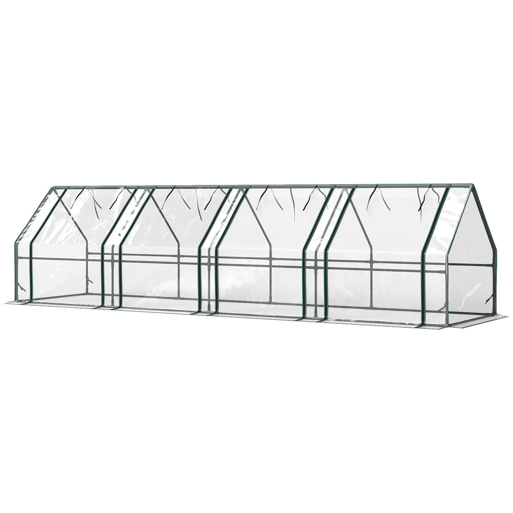 Mini Serre de Jardin mini serre tunnel 360L x 90l x 90H cm toit pointu Acier PE Haute densité 140 g/m² Anti-UV fenêtres avec Zip enroulables Transparent