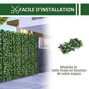 Haie Artificielle Feuilles de Laurier - Brise-Vue Feuillage réaliste dim. 3L x 1H m PE Anti-UV Vert