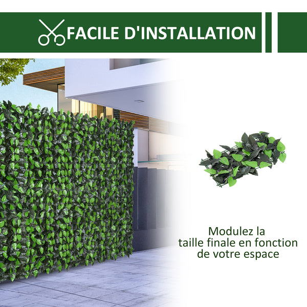 Haie Artificielle Feuilles de Laurier - Brise-Vue Feuillage réaliste dim. 3L x 1H m PE Anti-UV Vert
