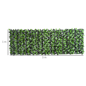Haie Artificielle Feuilles de Laurier - Brise-Vue Feuillage réaliste dim. 3L x 1H m PE Anti-UV Vert