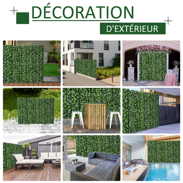 Haie Artificielle Feuilles de Laurier - Brise-Vue Feuillage réaliste dim. 3L x 1H m PE Anti-UV Vert