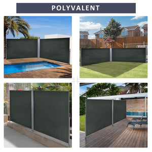 Double Store latéral Brise-Vue paravent rétractable dim. 6L x 1,80H m Polyester Anti-UV Haute densité 180 g/m² Gris