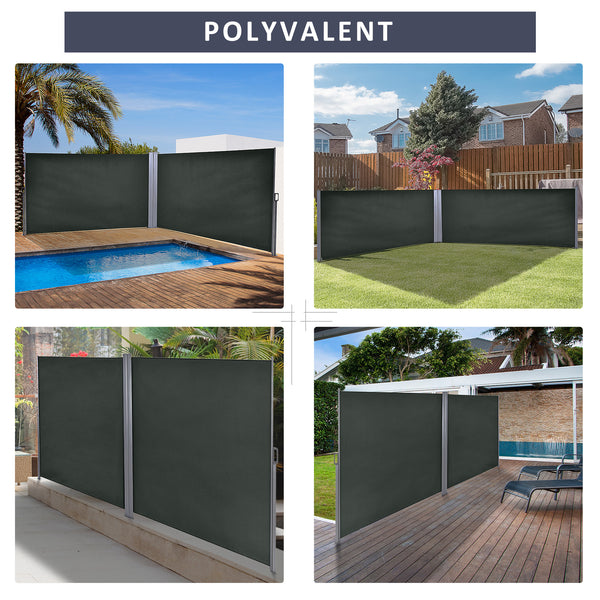 Double Store latéral Brise-Vue paravent rétractable dim. 6L x 1,80H m Polyester Anti-UV Haute densité 180 g/m² Gris