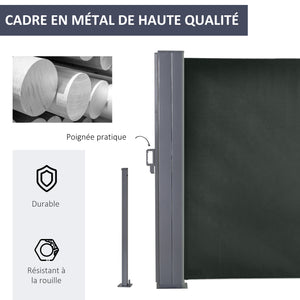 Double Store latéral Brise-Vue paravent rétractable dim. 6L x 1,80H m Polyester Anti-UV Haute densité 180 g/m² Gris