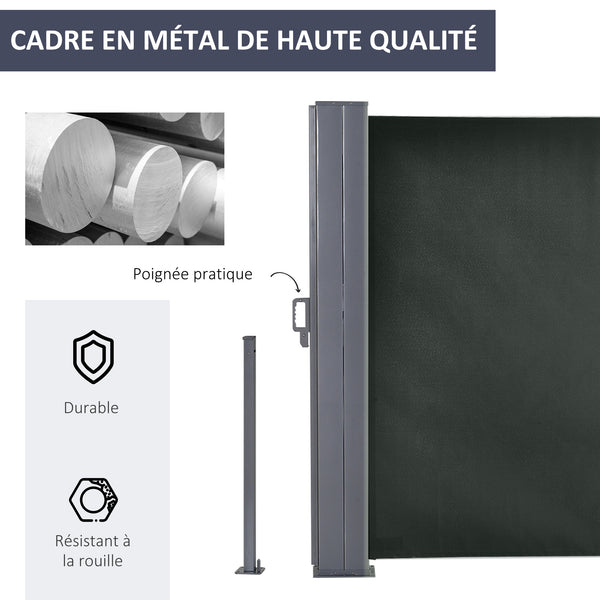 Double Store latéral Brise-Vue paravent rétractable dim. 6L x 1,80H m Polyester Anti-UV Haute densité 180 g/m² Gris
