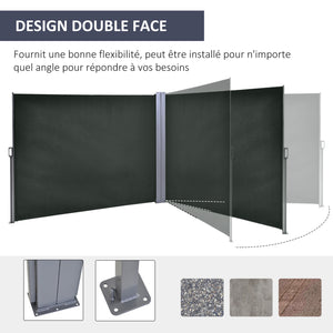 Double Store latéral Brise-Vue paravent rétractable dim. 6L x 1,80H m Polyester Anti-UV Haute densité 180 g/m² Gris