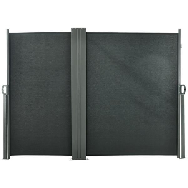 Double Store latéral Brise-Vue paravent rétractable dim. 6L x 1,80H m Polyester Anti-UV Haute densité 180 g/m² Gris