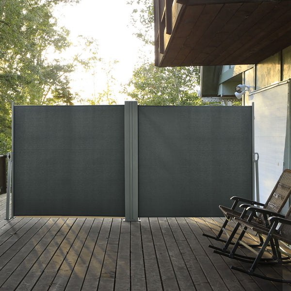 Double Store latéral Brise-Vue paravent rétractable dim. 6L x 1,80H m Polyester Anti-UV Haute densité 180 g/m² Gris