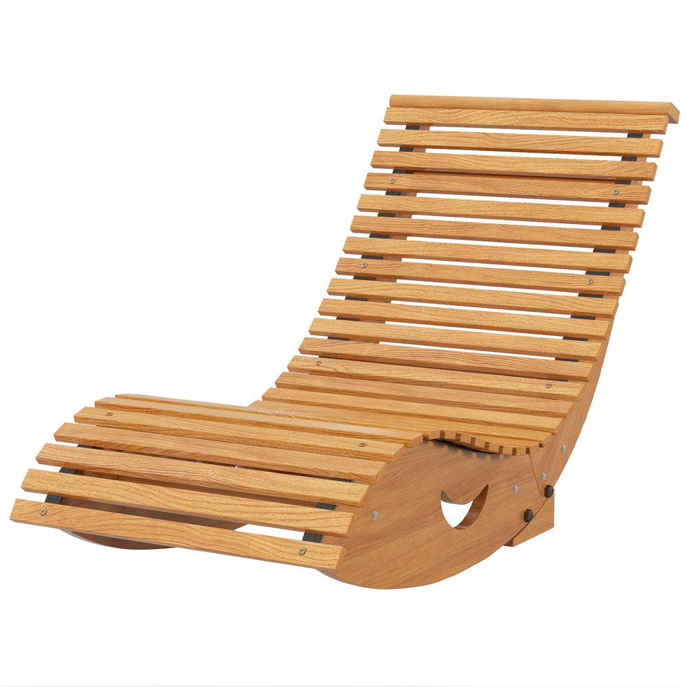 Chaise à bascule - Rocking chair d'extérieur jardin ergonomique avec siège à lattes et dossier haut en bois dim. 130L x 60l x 60H cm