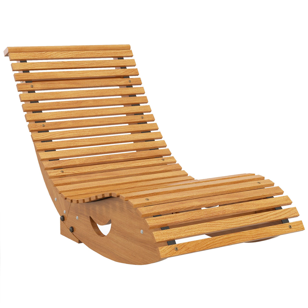 Chaise à bascule - Rocking chair d'extérieur jardin ergonomique avec siège à lattes et dossier haut en bois dim. 130L x 60l x 60H cm