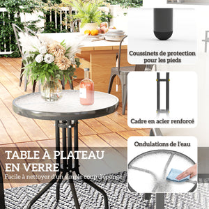 3 pièces salon de jardin extérieur, ensemble de meubles 2 fauteuils empilables, table basse avec dessus en verre trempé, tissu en textilène, pour patio, terrasse, balcon, gris clair