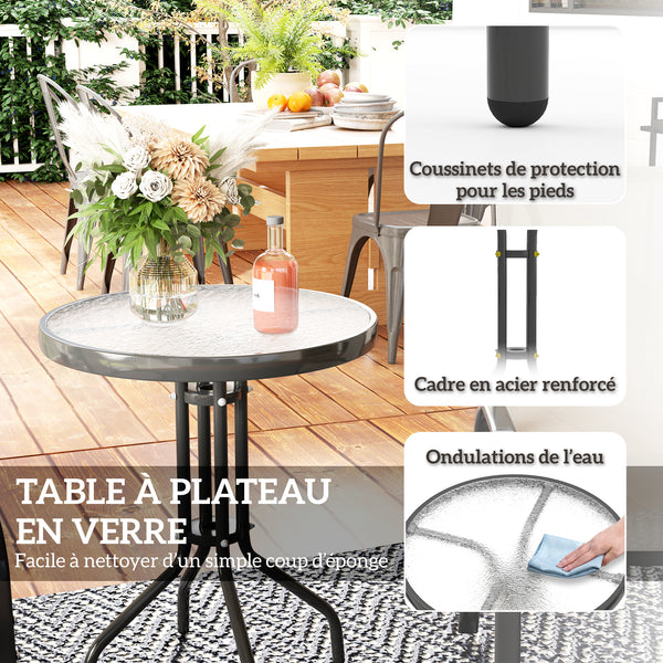 3 pièces salon de jardin extérieur, ensemble de meubles 2 fauteuils empilables, table basse avec dessus en verre trempé, tissu en textilène, pour patio, terrasse, balcon, gris clair