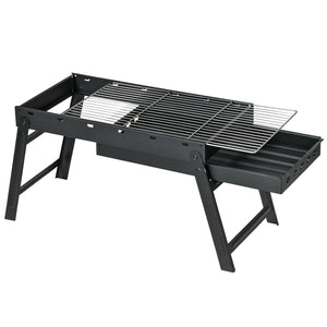Barbecue au charbon de bois pliable portable BBQ grill sur pieds avec bassin à charbon extractible 74L x 30l x 37H cm, noir