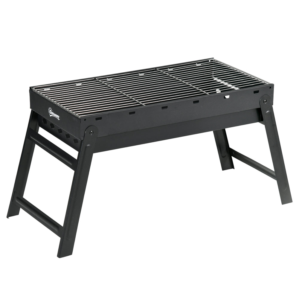 Barbecue au charbon de bois pliable portable BBQ grill sur pieds avec bassin à charbon extractible 74L x 30l x 37H cm, noir