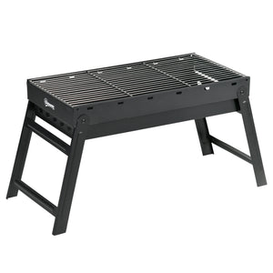 Barbecue au charbon de bois pliable portable BBQ grill sur pieds avec bassin à charbon extractible 74L x 30l x 37H cm, noir