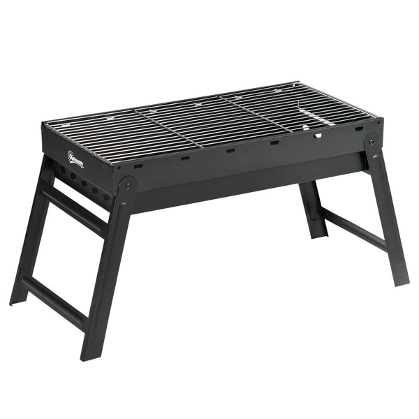 Barbecue au charbon de bois pliable portable BBQ grill sur pieds avec bassin à charbon extractible 74L x 30l x 37H cm, noir
