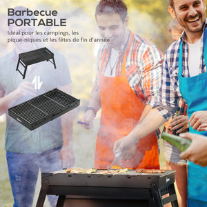 Barbecue au charbon de bois pliable portable BBQ grill sur pieds avec bassin à charbon extractible 74L x 30l x 37H cm, noir