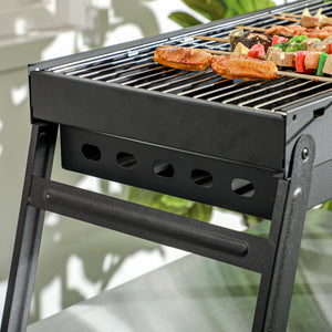 Barbecue au charbon de bois pliable portable BBQ grill sur pieds avec bassin à charbon extractible 74L x 30l x 37H cm, noir