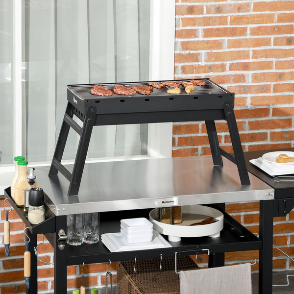 Barbecue au charbon de bois pliable portable BBQ grill sur pieds avec bassin à charbon extractible 74L x 30l x 37H cm, noir