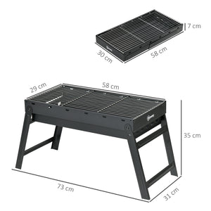 Barbecue au charbon de bois pliable portable BBQ grill sur pieds avec bassin à charbon extractible 74L x 30l x 37H cm, noir
