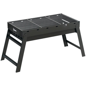 Barbecue au charbon de bois pliable portable BBQ grill sur pieds avec bassin à charbon extractible 74L x 30l x 37H cm, noir
