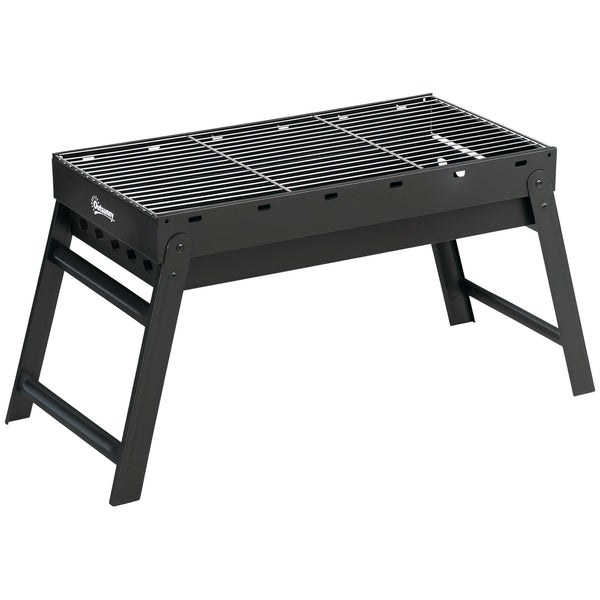 Barbecue au charbon de bois pliable portable BBQ grill sur pieds avec bassin à charbon extractible 74L x 30l x 37H cm, noir