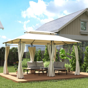 Pavillon 4x3 m, stable et résistant, double toit, 6 côtés, orifices d'évacuation, pavillon de jardin en métal, pour jardin et terrasse, blanc crème