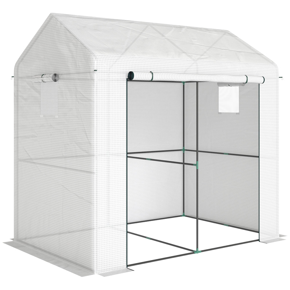 Serre de jardin PE, serre de balcon, bâche renforcée 135 g/m², châssis en acier, porte zippée enroulable, pour légumes plantes fleurs, intérieur et extérieur, 200 x 140 x 200 cm, blanc