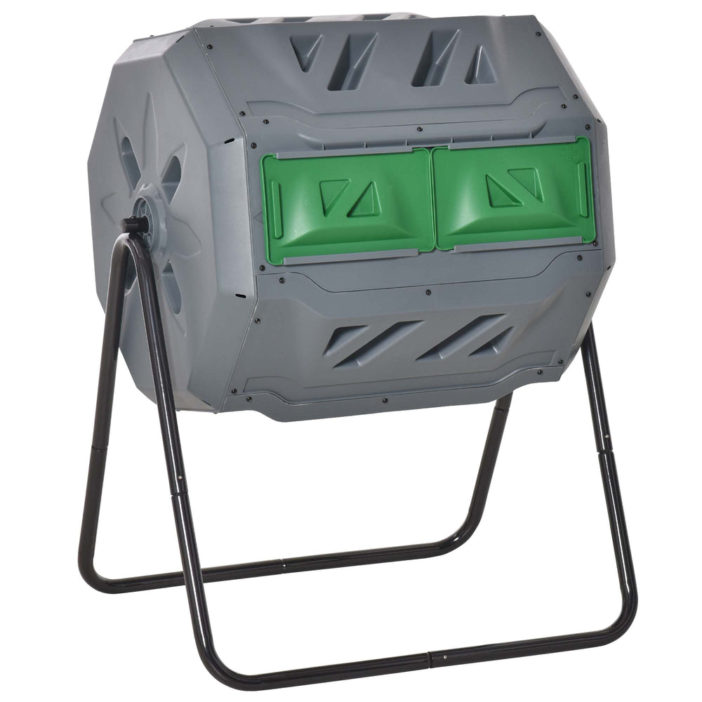 Composteur de Jardin - bac à Compost pour déchets - Rotatif 360° - Double Chambre 160 L - Acier PP Gris