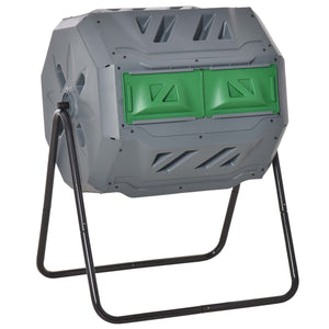 Composteur de Jardin - bac à Compost pour déchets - Rotatif 360° - Double Chambre 160 L - Acier PP Gris