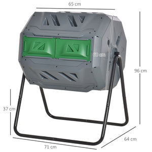 Composteur de Jardin - bac à Compost pour déchets - Rotatif 360° - Double Chambre 160 L - Acier PP Gris