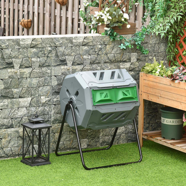 Composteur de Jardin - bac à Compost pour déchets - Rotatif 360° - Double Chambre 160 L - Acier PP Gris