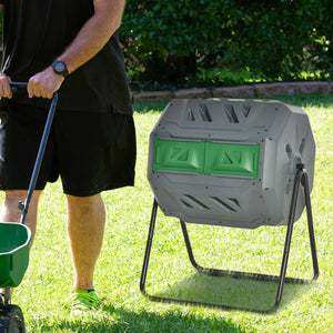 Composteur de Jardin - bac à Compost pour déchets - Rotatif 360° - Double Chambre 160 L - Acier PP Gris